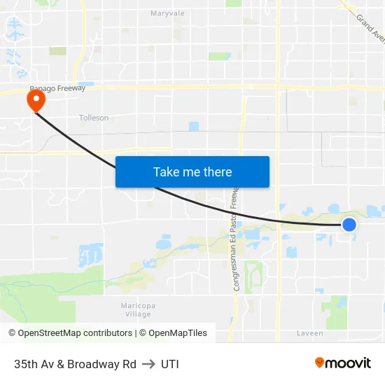 35th Av & Broadway Rd to UTI map