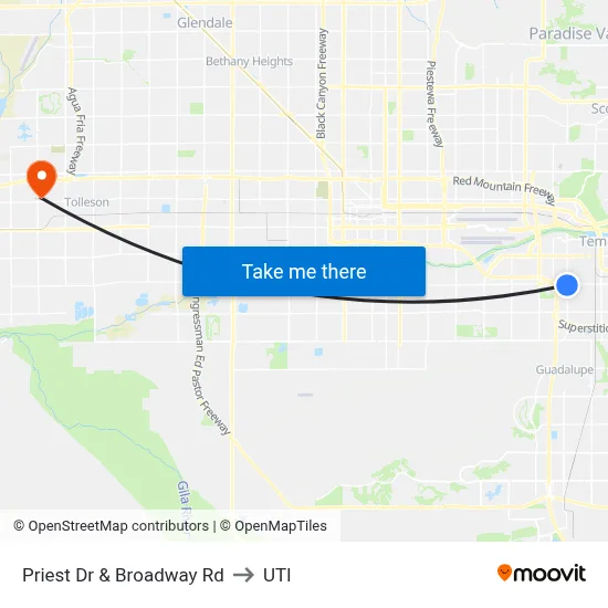 Priest Dr & Broadway Rd to UTI map