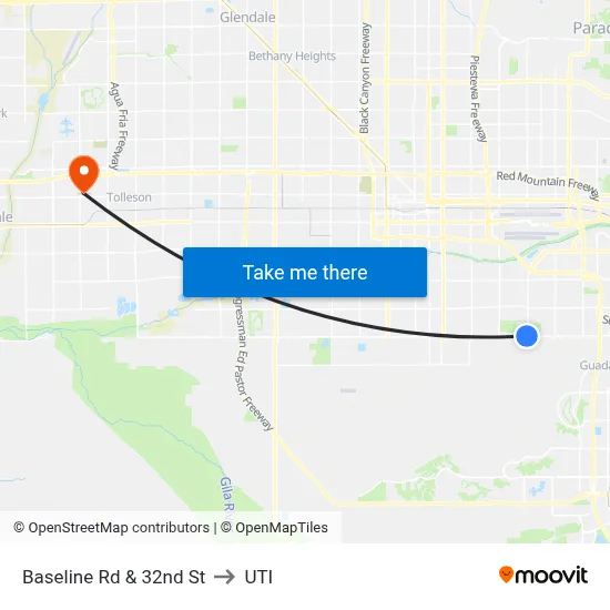 Baseline Rd & 32nd St to UTI map