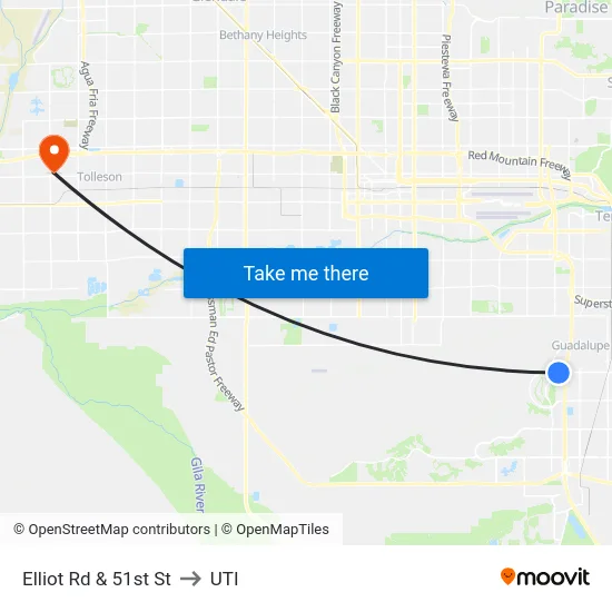 Elliot Rd & 51st St to UTI map