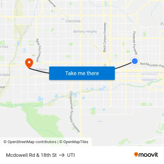 Mcdowell Rd & 18th St to UTI map