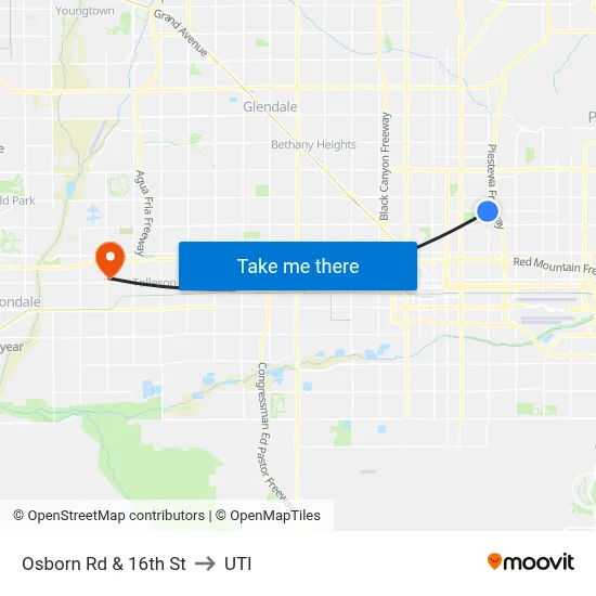 Osborn Rd & 16th St to UTI map