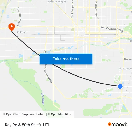 Ray Rd & 50th St to UTI map