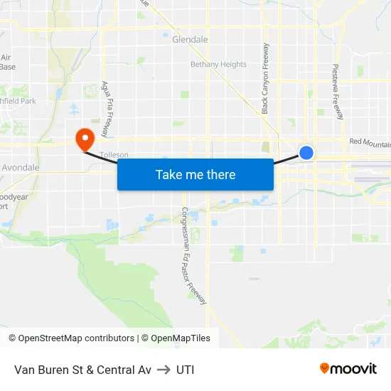 Van Buren St & Central Av to UTI map