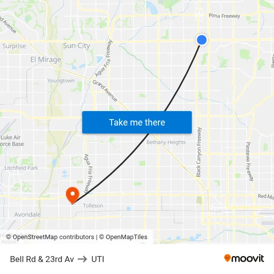 Bell Rd & 23rd Av to UTI map
