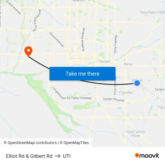 Elliot Rd & Gilbert Rd to UTI map