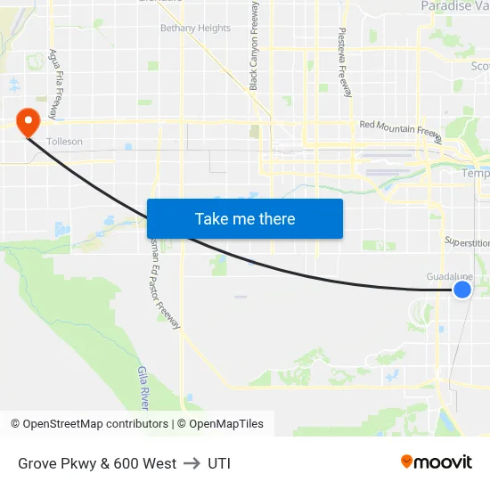 Grove Pkwy & 600 West to UTI map