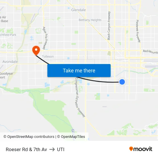 Roeser Rd & 7th Av to UTI map