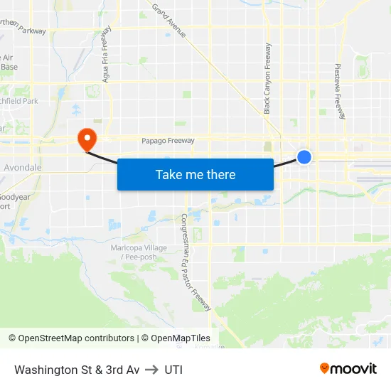 Washington St & 3rd Av to UTI map