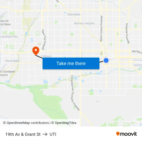 19th Av & Grant St to UTI map
