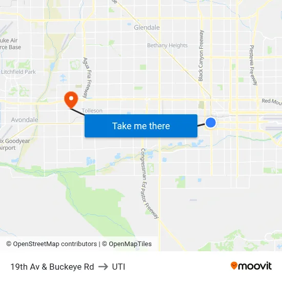 19th Av & Buckeye Rd to UTI map
