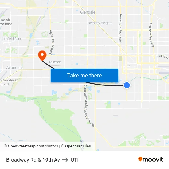 Broadway Rd & 19th Av to UTI map