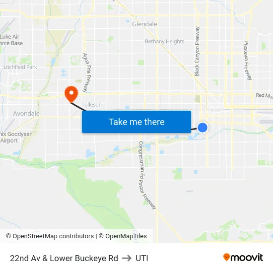 22nd Av & Lower Buckeye Rd to UTI map