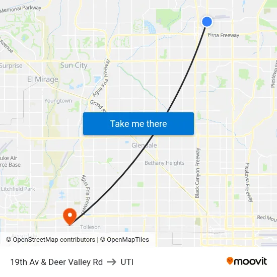 19th Av & Deer Valley Rd to UTI map
