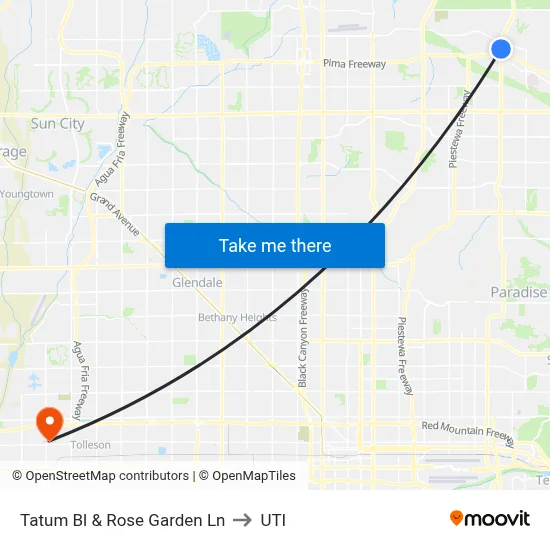 Tatum Bl & Rose Garden Ln to UTI map