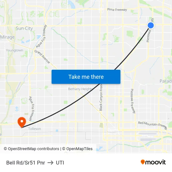 Bell Rd/Sr51 Pnr to UTI map