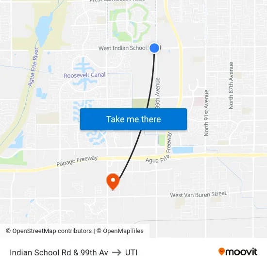Indian School Rd & 99th Av to UTI map