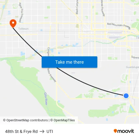 48th St & Frye Rd to UTI map