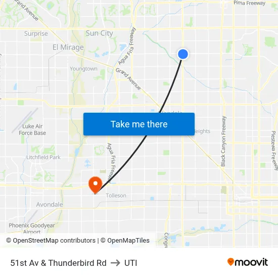 51st Av & Thunderbird Rd to UTI map