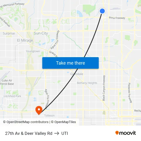 27th Av & Deer Valley Rd to UTI map