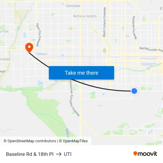 Baseline Rd & 18th Pl to UTI map