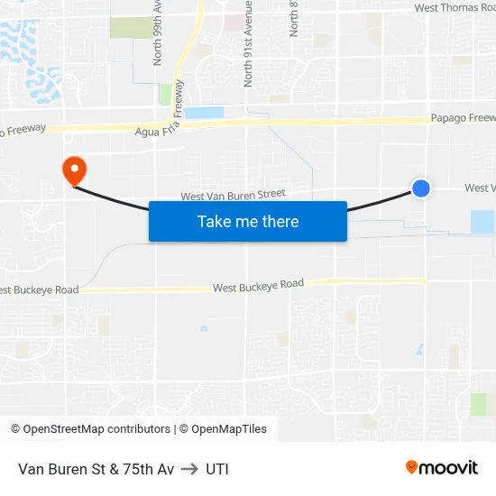 Van Buren St & 75th Av to UTI map