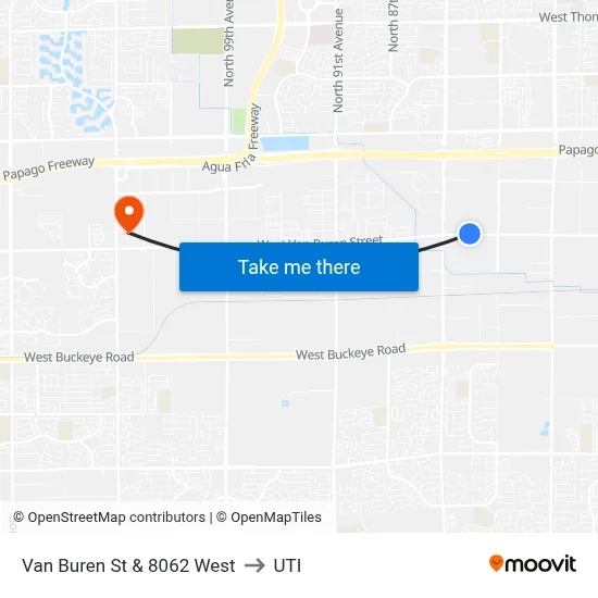 Van Buren St & 8062 West to UTI map