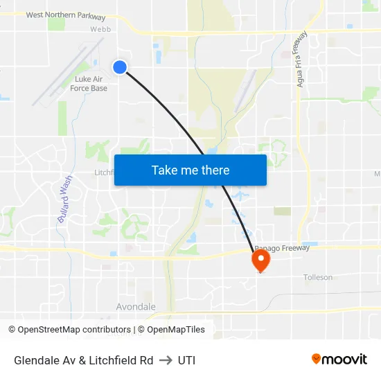Glendale Av & Litchfield Rd to UTI map