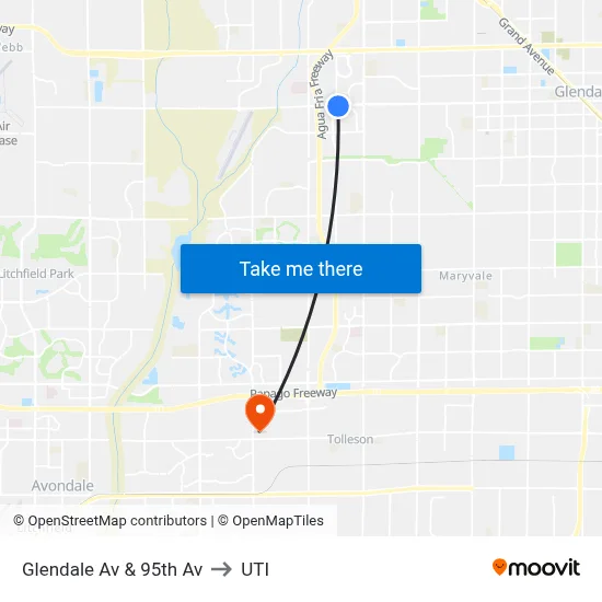 Glendale Av & 95th Av to UTI map