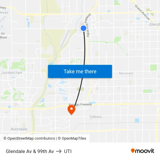 Glendale Av & 99th Av to UTI map