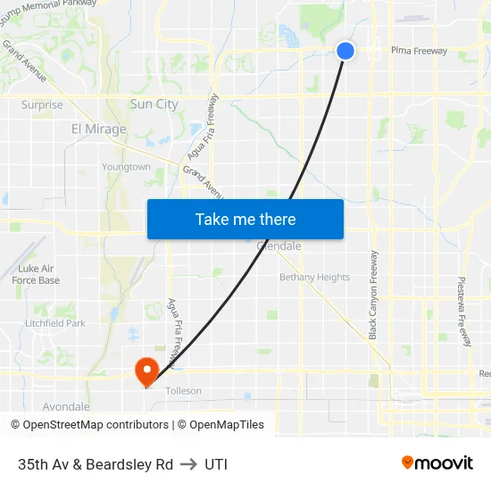 35th Av & Beardsley Rd to UTI map