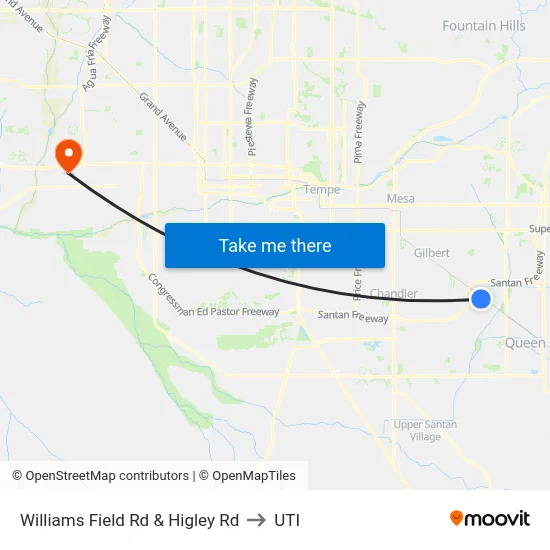 Williams Field Rd & Higley Rd to UTI map