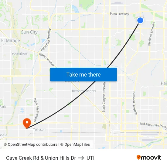 Cave Creek Rd & Union Hills Dr to UTI map