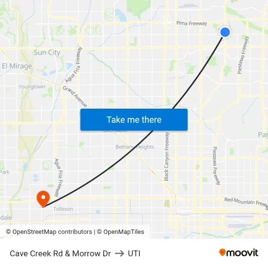 Cave Creek Rd & Morrow Dr to UTI map