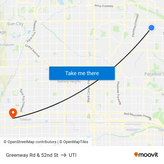 Greenway Rd & 52nd St to UTI map