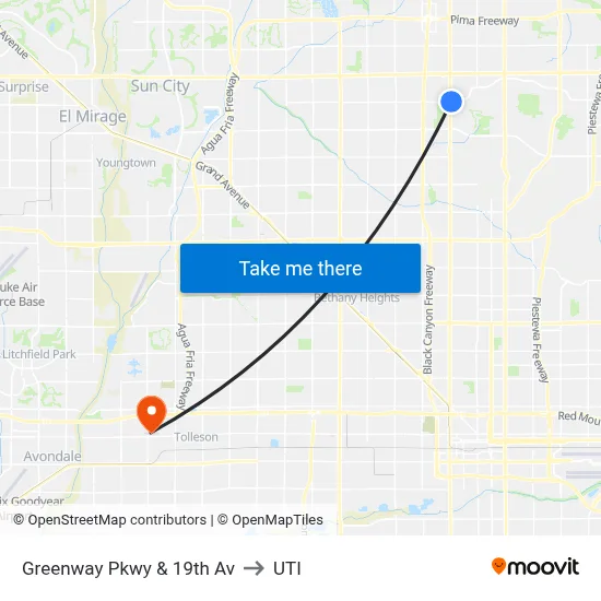Greenway Pkwy & 19th Av to UTI map