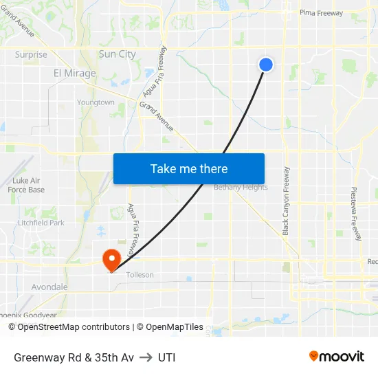 Greenway Rd & 35th Av to UTI map