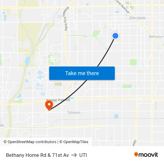 Bethany Home Rd & 71st Av to UTI map