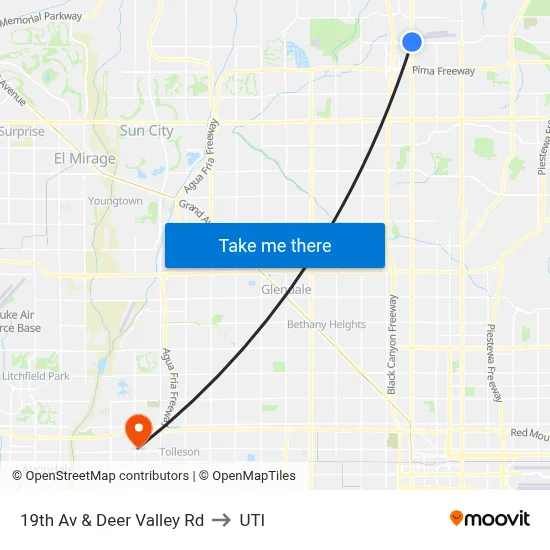 19th Av & Deer Valley Rd to UTI map