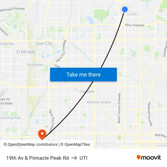 19th Av & Pinnacle Peak Rd to UTI map