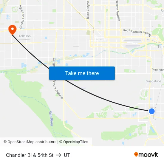 Chandler Bl & 54th St to UTI map