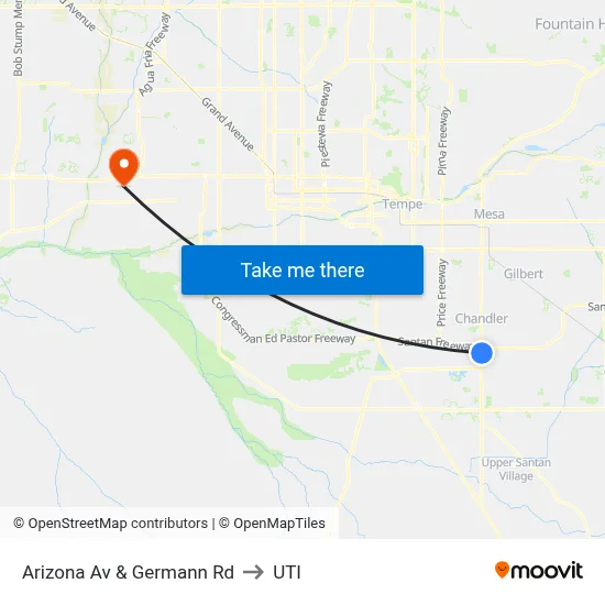 Arizona Av & Germann Rd to UTI map
