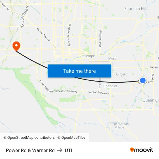 Power Rd & Warner Rd to UTI map