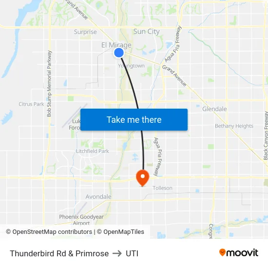 Thunderbird Rd & Primrose to UTI map