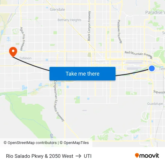 Rio Salado Pkwy & 2050 West to UTI map