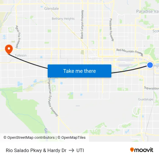 Rio Salado Pkwy & Hardy Dr to UTI map