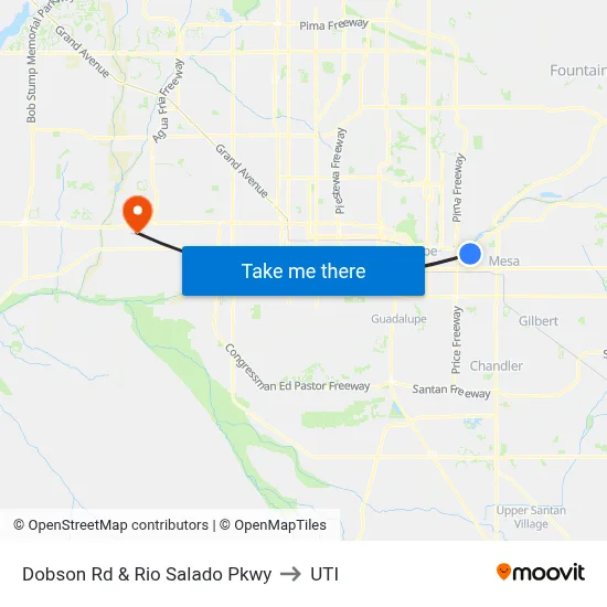 Dobson Rd & Rio Salado Pkwy to UTI map