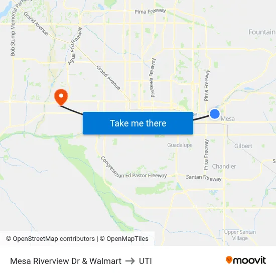 Mesa Riverview Dr & Walmart to UTI map