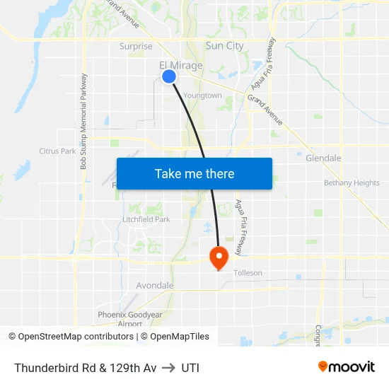 Thunderbird Rd & 129th Av to UTI map