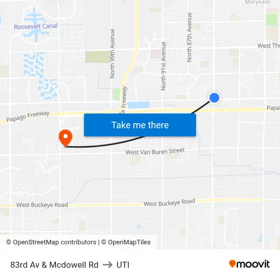 83rd Av & Mcdowell Rd to UTI map